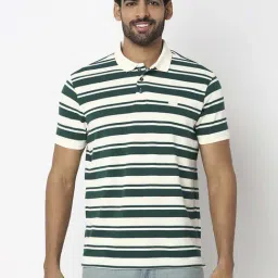 Spykar Botanical Green Slim Fit Striped Polo T-Shirt-picture-28