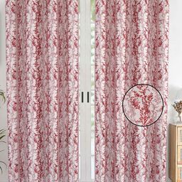 AJISH Maroon & White Set of 2 Floral Door Curtain-17
