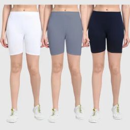 Gracit White & Grey Cotton Sports Shorts - Pack Of 3-image-20