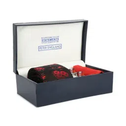 Peter England Black Floral Print Tie Pocket Square and Cufflink - Pack of 4-picture-26