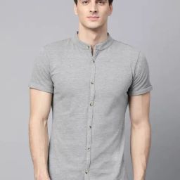 ManQ Grey Melange Slim Fit Shirt-image-13