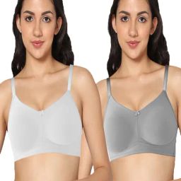 IN CARE Grey & White Non-Wired Full Coverage T-Shirt Bra - Pack of 2-picture-29