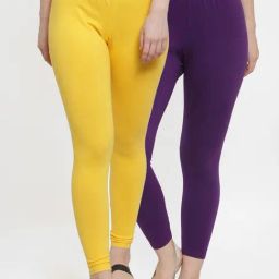 Gracit Yellow & Purple Mid Rise Leggings - Pack Of 2-image-84