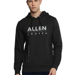Allen cooper Black Melange Regular fit Graphic Printed Hooded Sweatshirt-picture-31