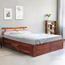 Duroflex Admire Brown Sheesham Wood With Storage Queen Bed in Honey Finish-image-64