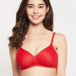 Clovia Red Self Pattern T-Shirt Bra-image-61