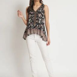 Veldress Black Rayon Comfort fit Printed Blouses-image-3