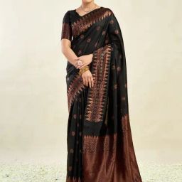 Satrani Black Silk Woven Saree With Unstitched Blouse-image-55