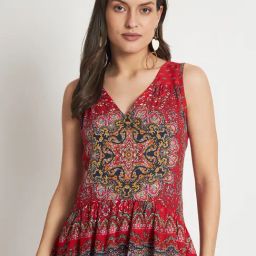 Veldress Red Rayon Comfort fit Printed Blouses-image-53