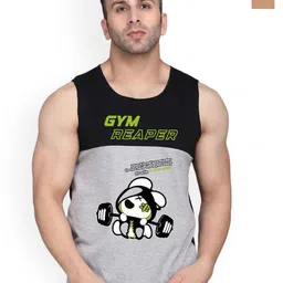 SLOWLORIS Pack Of 2 Printed Round Neck Bio-Wash Cotton Gym Vests-picture-33