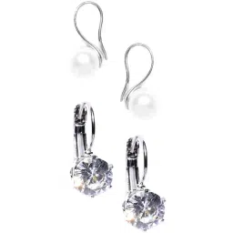 OOMPH Pearl & Cubic Zirconia Delicate Drop Earrings - Set of 2 image 4