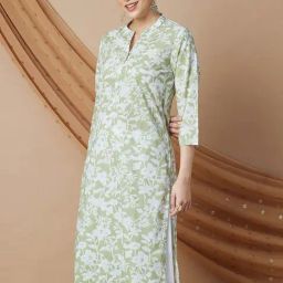 Melange By Lifestyle Sage Cotton Regular Fit Printed Kurtas-image-76