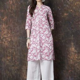 Melange By Lifestyle Pink Cotton Regular Fit Printed Kurtas-picture-19
