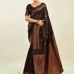Satrani Brown Silk Woven Saree With Unstitched Blouse-image-20