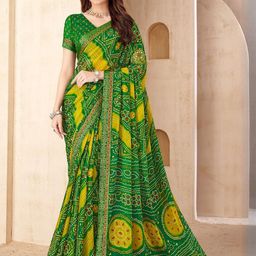 KALINI Olive Badhani Printed Saree With Attached Lace & Matching Blouse Piece-image-3