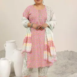 Extra Love By Libas Pink Cotton Floral Printed Suit Set-picture-29