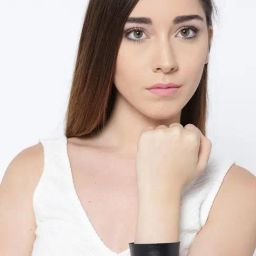 Priyaasi Broad, Self Patterned Cuff Bracelet in Black Color-16