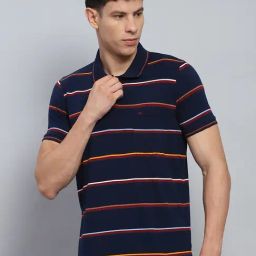 Monte Carlo Navy Blue Regular Fit Striped Polo T-Shirt-picture-3