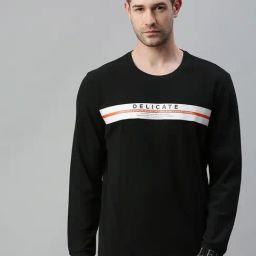 SHOWOFF Black Cotton Slim Fit Printed Sweatshirt-image-64