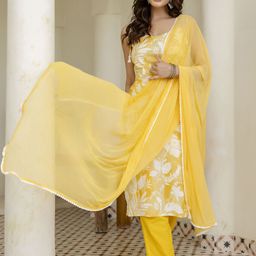 Anouk Rustic Floral Printed Aari Work Pure Cotton Kurta with Trousers & Dupatta-picture-15