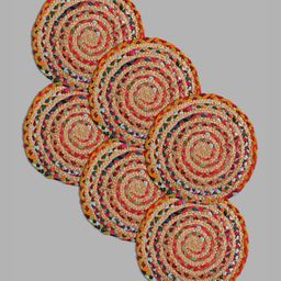 PAROKSH Brown & Red 6 Pieces Braided Jute Reversible Square Table Placemats-19