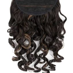 Stasia Street Clip-In Step Curls Dark Brown Hair Extensions With Golden Highlights - 18 Inches-image-126