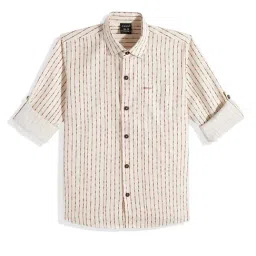 Charchit Boys Brown Cotton Striped Shirt-image-90