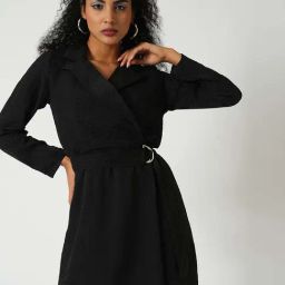 Globus Black Linen Regular Fit Wrap Dress-image-86
