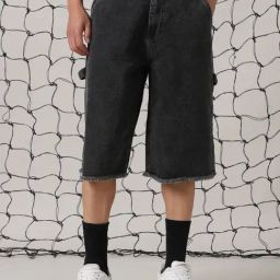 Hubberholme Black Cotton Loose fit Solid Shorts-image-48