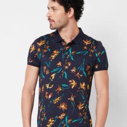 Spykar Navy Slim Fit Printed Polo T-Shirt-image-16