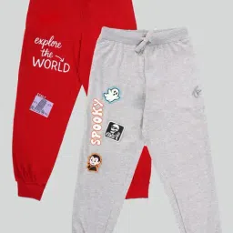 Kiddopanti Boys Red & Grey Melange Cotton Printed Trackpants - Pack of 2-picture-33