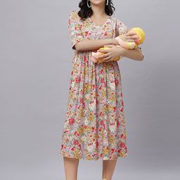 Mammas Maternity Floral Print Fit & Flare Maternity Dress-image-75