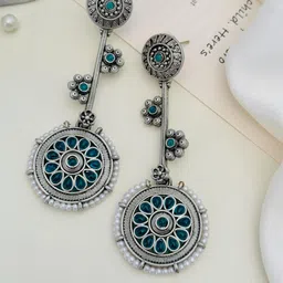 ABDESIGNS Silver Plated Artificial Stones & Beads Classic Drop Earrings-image-13
