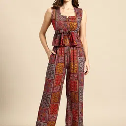 DARVI Printed Crop Top With Trousers-31