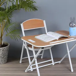 The Tickle Toe Kids Coffee Brown & White Wooden & Metal Foldable Study Table-picture-2