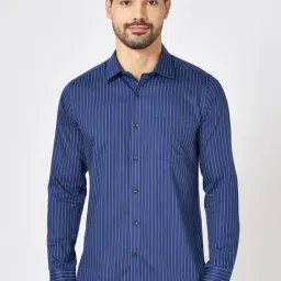Byford By Pantaloons Dark Blue Cotton Slim Fit Striped Shirt-picture-47