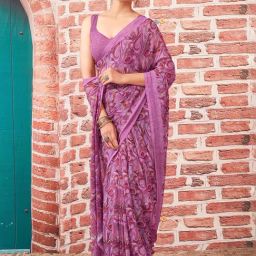 Satrani Pink Printed Saree With Unstitched Blouse-image-84