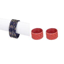 SOMIL Set of 20 Blue Alloy Artificial Stones & Beads Bangles-image-106