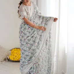 V3 FASHION STUDIO Floral Pure Georgette Jamdani Saree-picture-0