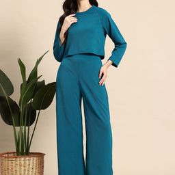 SRUTVA FASHION Round Neck Long Sleeves Top With Palazzo Co-Ords-image-100