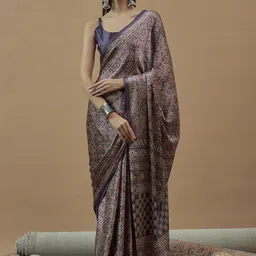 Saree mall Ajrak Block Poly Crepe Block Print Sarees-12