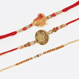ZENEME Set Of 3 Rakhis With Roli Chawal & Card-image-99