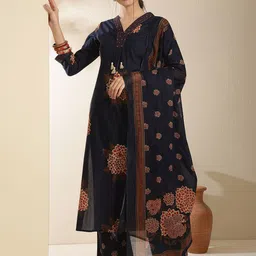 GULMOHAR JAIPUR Floral Printed Sequinned Pure Cotton Kurta With Palazzos & Dupatta-21