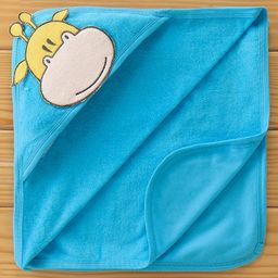 Babyhug Hooded Terry Towel With Giraffe Embroidery - Blue-image-37