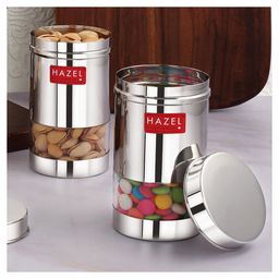 HAZEL Stainless Steel See Through Storage Containers for Kitchen Modular Set of 2 - Silver-14