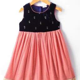 Babyhug Woven Foil Printed Sleeveless Ethnic Dress - Peach-picture-42