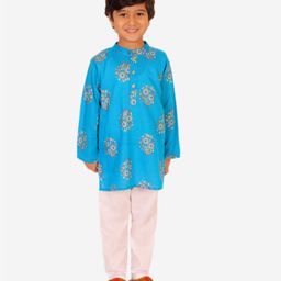 Superminis Full Floral Printed Kurta Pajama Set - Sky Blue-picture-11