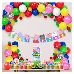 Zyozi Peppa Pig 3rd Birthday Party Decorations Combo Multicolor - Pack of 37-image-80