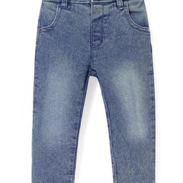 Babyhug Cotton Knit Full Length Denim Washed Jeans with Stretch Solid Colour - Dark Blue-image-10