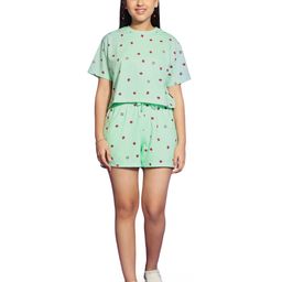 Lil Tomatoes Half Sleeves Mushroom Printed Cotton Jersey Knit Night Suit  - Light Green-image-56